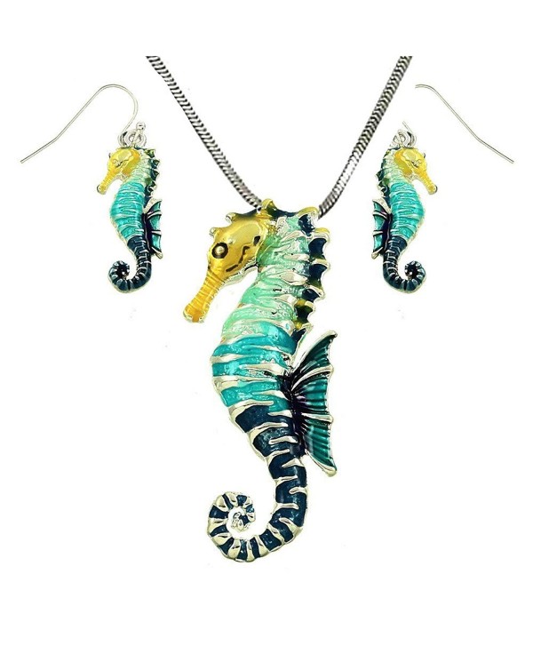 DianaL Boutique Large Beautiful Seahorse Pendant and Necklace and Earrings Set with 24" Chain Gift Boxed - C512425PJ6P