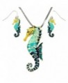 DianaL Boutique Large Beautiful Seahorse Pendant and Necklace and Earrings Set with 24" Chain Gift Boxed - C512425PJ6P