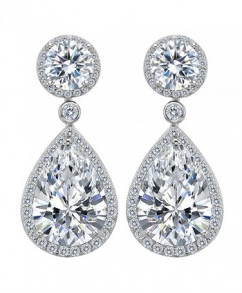 EleQueen 925 Sterling Silver Cubic Zirconia Round Teardrop Bridal Dangle Earrings Clear - Sterling Silver - CB12MHUN96J