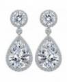 EleQueen 925 Sterling Silver Cubic Zirconia Round Teardrop Bridal Dangle Earrings Clear - Sterling Silver - CB12MHUN96J