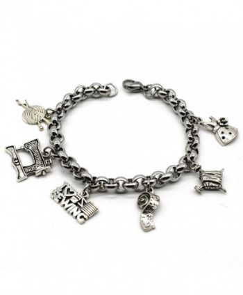 Stainless Steel Link Charms Bracelet- I Love Sewing- Handmade in USA- ML02 - C317YCZR44E