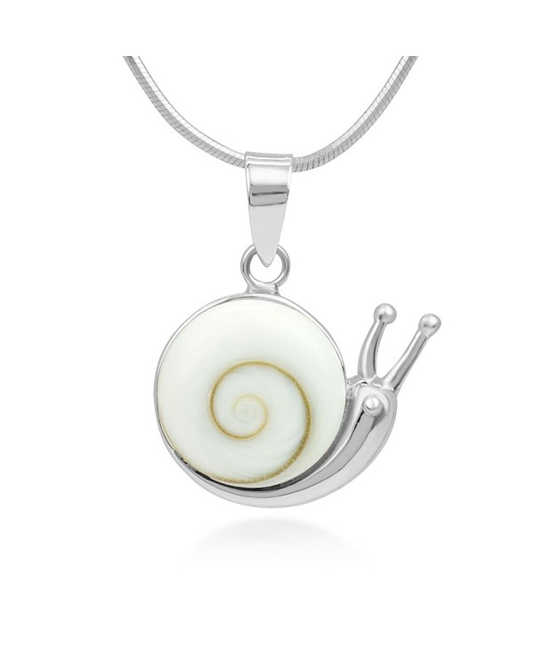 925 Sterling Silver Adorable Shiva Eye Shell Snail Inlay Round Pendant Necklace- 18" Chain - CL12BT358ZZ