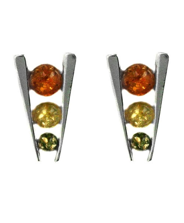 Multicolor Amber Sterling Silver Triple Eye Earrings - C4115UD488T