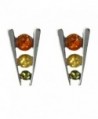 Multicolor Amber Sterling Silver Triple Eye Earrings - C4115UD488T