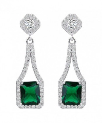 EVER FAITH Women's Cubic Zirconia Gorgeous Square Flower Chandelier Drop Earrings Silver-Tone - Green - CU12NSVPPFA