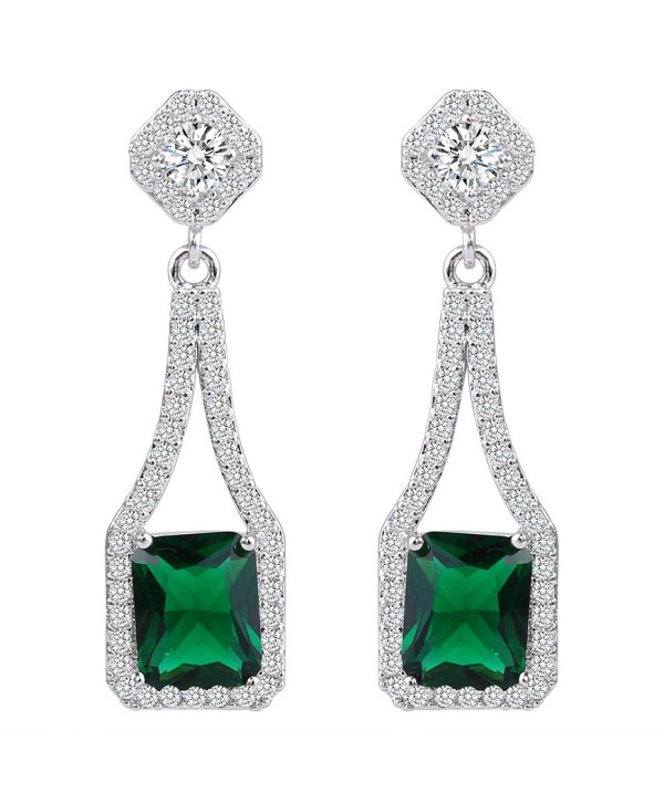 EVER FAITH Women's Cubic Zirconia Gorgeous Square Flower Chandelier Drop Earrings Silver-Tone - Green - CU12NSVPPFA