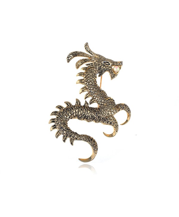 Alilang Womens Gold Tone Faux Pearl Ancient Zodiac Dragon Monster Brooch Pin - C7113T2IPL9
