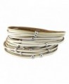 Women's Genuine Leather Multicolor Wrap Magentic Bracelet - Beige/Silver-Tone - C5186RKCYWT
