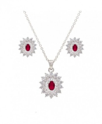 Oval Luxury Necklace & Earrings Jewelry Set Trendy AAA Cubic Zirconia For Women - Red - CG1897R54TN