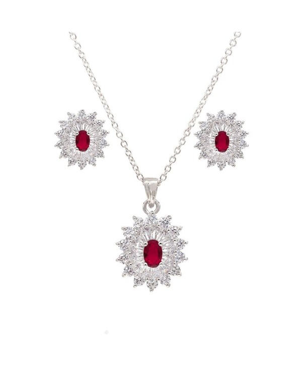 Oval Luxury Necklace & Earrings Jewelry Set Trendy AAA Cubic Zirconia For Women - Red - CG1897R54TN