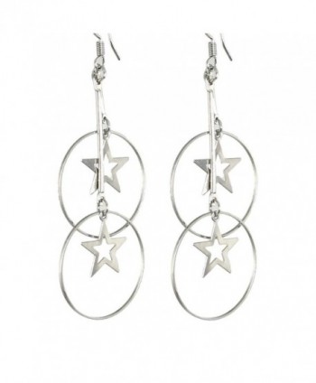 Silver Tone Metal Star Hoop Pendant Dangling Earrings for Women - CQ11B872VUX