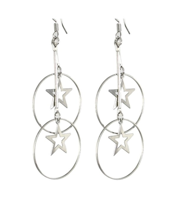 Silver Tone Metal Star Hoop Pendant Dangling Earrings for Women - CQ11B872VUX