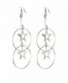Silver Tone Metal Star Hoop Pendant Dangling Earrings for Women - CQ11B872VUX
