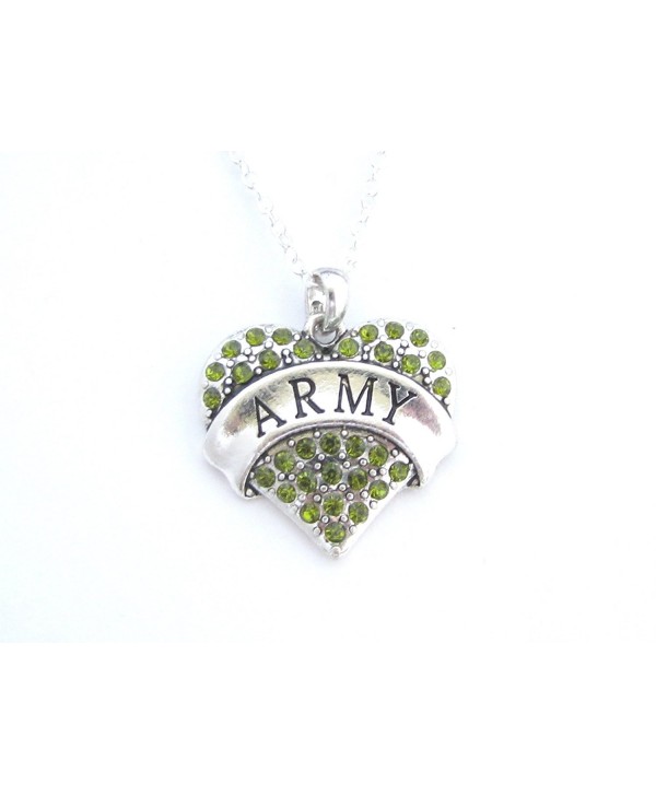 Army Green Crystals Silver Chain Heart Necklace - C611DSQQA3Z