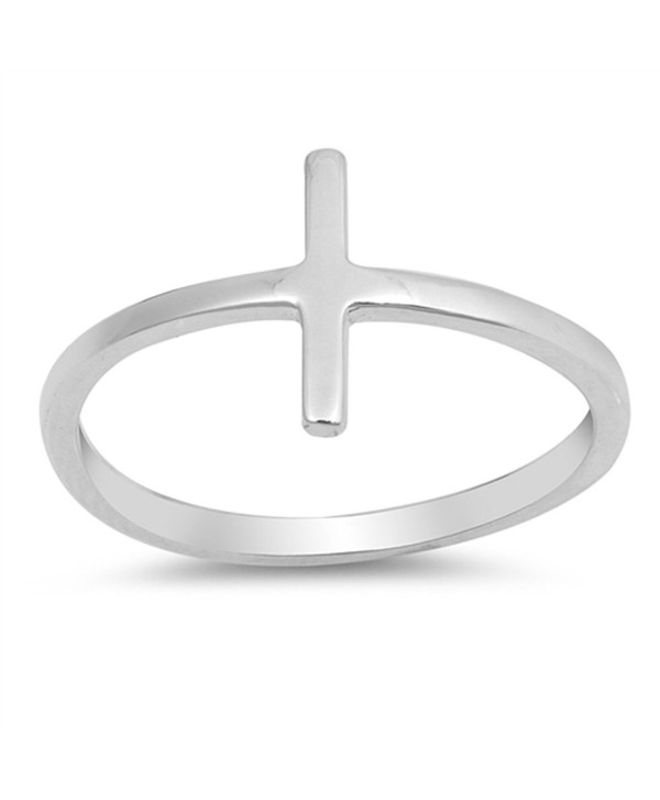 Sideways Cross Bar Stackable Love Ring New .925 Sterling Silver Band Sizes 4-10 - CC184Y6I8DR