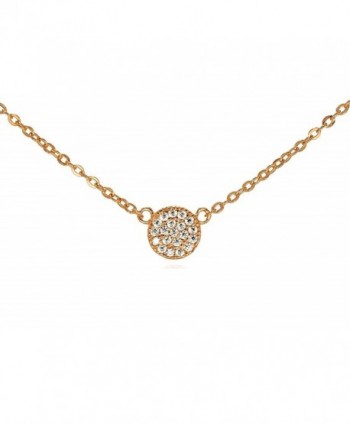 Tiny CZ Pave Circle Disk Necklace .925 Sterling Silver Rose Gold Tone 16" - 18" - CY11QB168NR