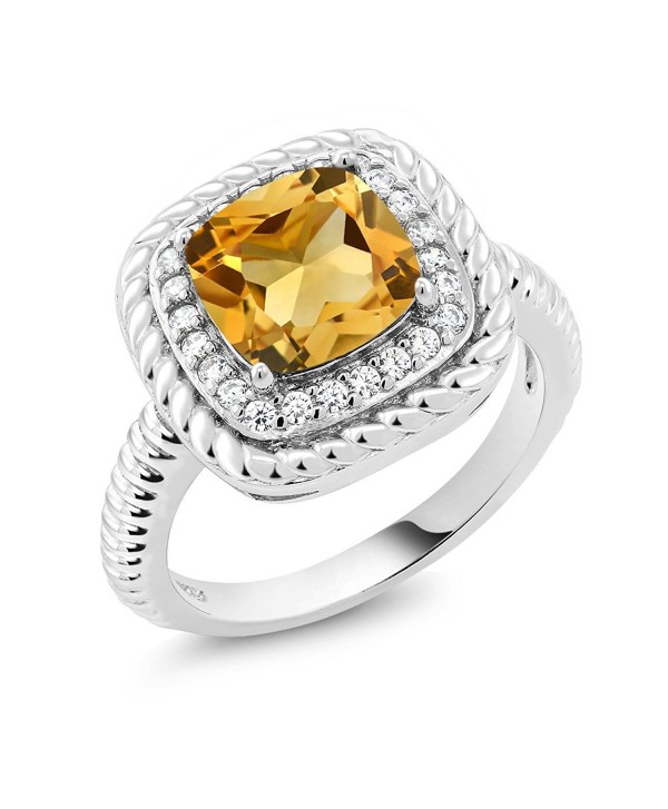 3.00 Ct Cushion Cut Yellow Citrine 925 Sterling Silver Engagement Ring (Available in size 5- 6- 7- 8- 9) - CN182K9Y0T9