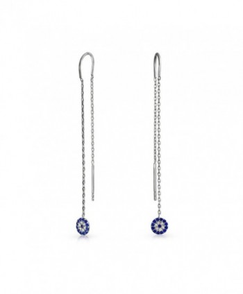 Bling Jewelry 925 Silver Simulated Sapphire CZ Evil Eye Chain Threader Earrings - CD11AE48E65