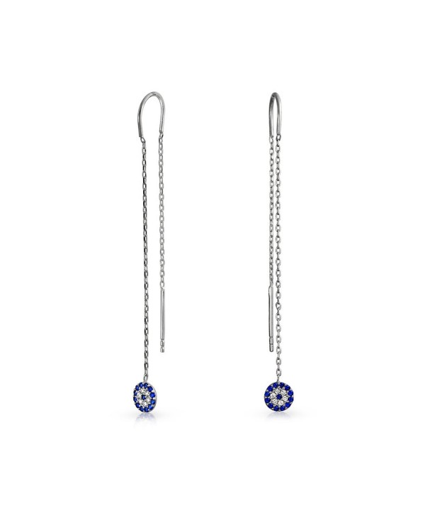 Bling Jewelry 925 Silver Simulated Sapphire CZ Evil Eye Chain Threader Earrings - CD11AE48E65