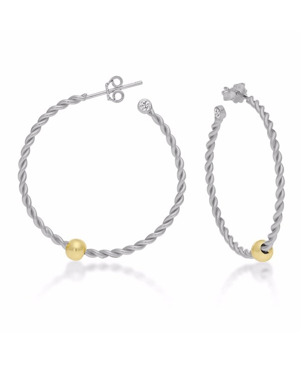 Sterling Silver Ocean side Earrings Twisted Hoop Silver Body Gold Tone Ball with CZ - CP11VG8159H