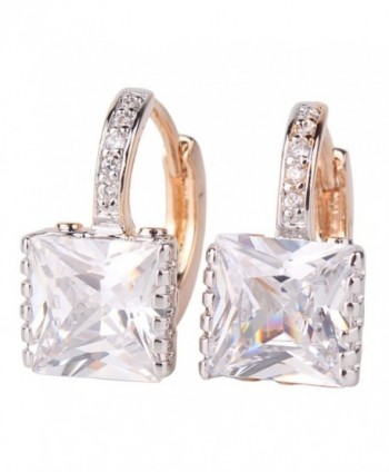 GULICX Gold Tone White CZ Zircon Sparkle Crystal Square Hoop Earrings for Women - CO1218S1RBF