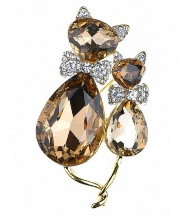 Alilang Adorable Cute Light Smoked Topaz Crystal Rhinestone Kitty Cat Animal Pin Brooch - CQ117MBC6QN