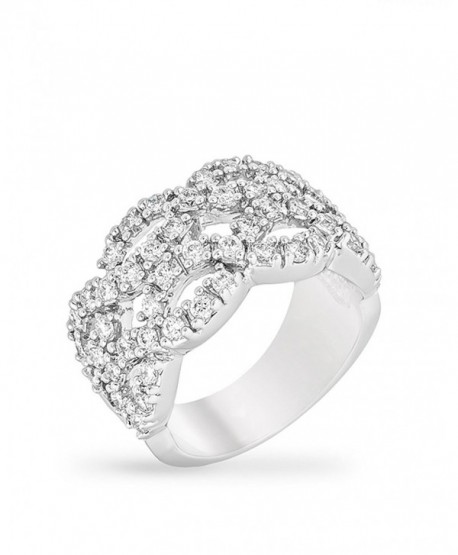 Genuine Rhodium Plated Cocktail Ring with Round Cut Clear Cubic Zirconia Accents in a Braided Design - CE12LC5639F