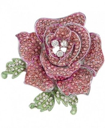 EVER FAITH Women's Austrian Crystal Blooming Beautiful Rose Flower Brooch - Pink Silver-Tone - CH11ZH5MKUN