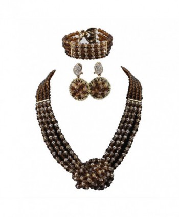 Africanbeads Crystal Necklace Nigerian Wedding - Brown and Gold - CJ12MFCU3B3
