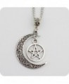 Silver Pentagram Crescent Moon Pendant