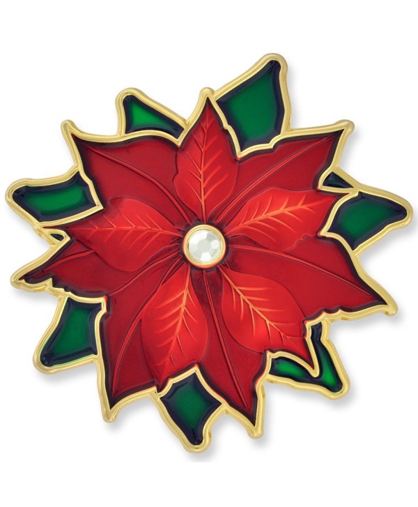 PinMart's Christmas Poinsettia Rhinestone X-Mas Holiday Enamel Brooch Pin - CV12NH7F73S