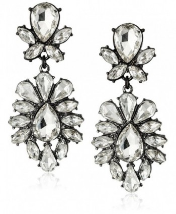 Lux Accessories Bridal Gunmetal Tear Drop Clear Rhinestone Statement Earrings - CA11NI7W061