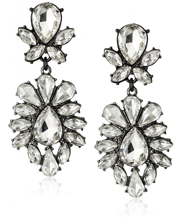 Lux Accessories Bridal Gunmetal Tear Drop Clear Rhinestone Statement Earrings - CA11NI7W061