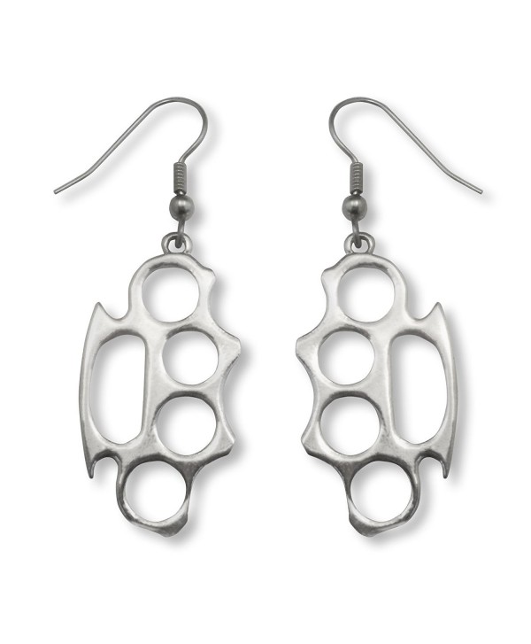 Brass Knuckles Polished Silver Finish Pewter Earrings - CK11J92PJDF