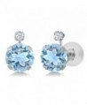 2.47 Ct Round Sky Blue Topaz White Created Sapphire 14K White Gold Earrings - C711OWHV1AV