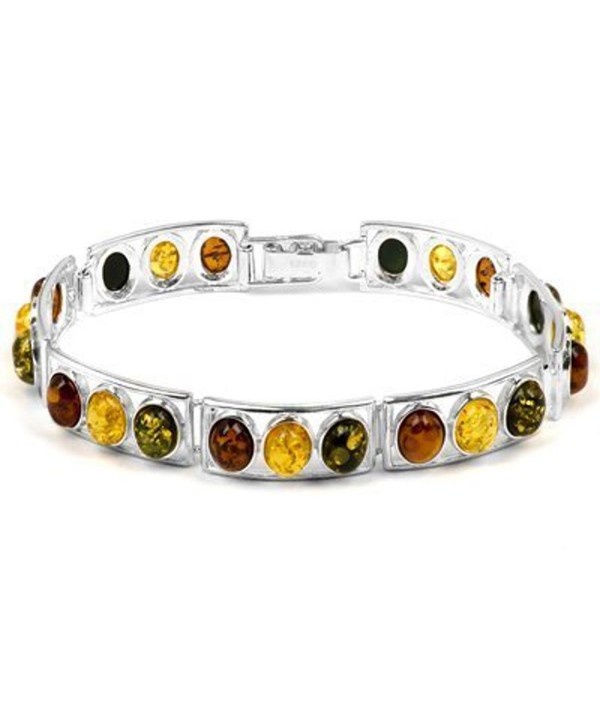 Sterling Silver Multicolor Oval Amber Link Bracelet Length 7.25 Inches - CK1113765TB