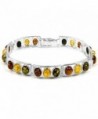 Sterling Silver Multicolor Oval Amber Link Bracelet Length 7.25 Inches - CK1113765TB