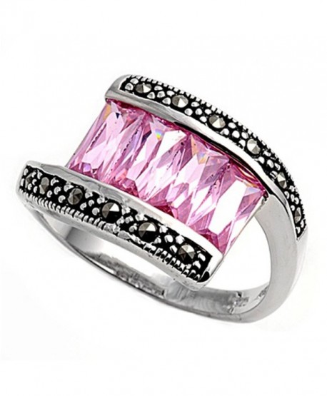 CHOOSE YOUR COLOR Sterling Silver Vintage Ring - Pink Simulated Topaz - CI187Z5MK46