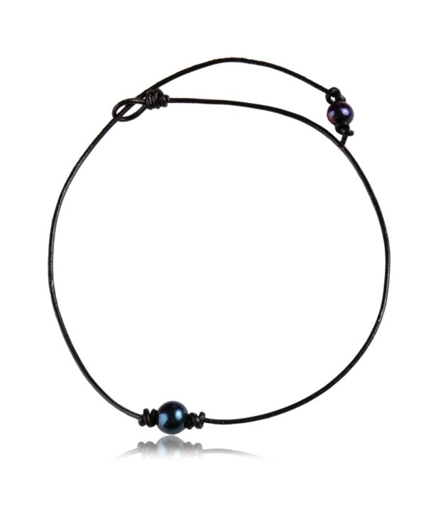 Single Genuine Black Peacock Pearl Choker Necklace on Black Leather Cord for Women - CX12MXX8P2A