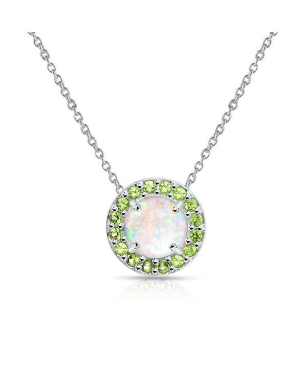 Sterling Silver Simulated White Opal and Simulated Gemstone Round Halo Necklace - Simulated Peridot - CH185OC9U2A