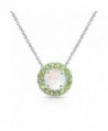 Sterling Silver Simulated White Opal and Simulated Gemstone Round Halo Necklace - Simulated Peridot - CH185OC9U2A