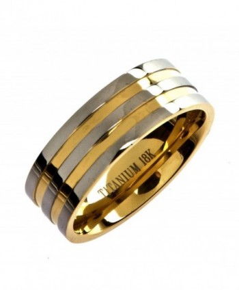 MJ Titanium 18k Gold Plated Wedding Band Comfort Fit 8mm Wide Ring - CA17YSIDSRR