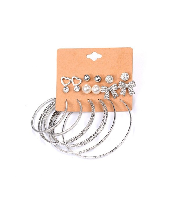 Cyntan Multiple Punk Hoop Earring Set Synthetic Pearls Stud Earrings Set For Women Silver Tone - Silver 2 - CT186IW3MAM
