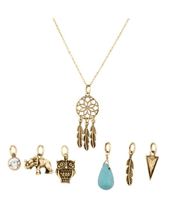 Lux Accessories Tribal Dreamcatcher Leaf Owl Elephant Spear Arrow Interchangeable Pendant Necklace - CU11WJLETBV