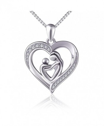 (Mother Holding Child) Sterling Silver Mothers Love Heart CZ Pendant Women Necklace 18" - CZ12N6FO7GA