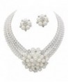 Elegant Statement White Pearl Cluster Crystal Bridal Silver Chain Necklace Set CLIP ON Earring - CQ12IPMJFK7