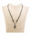 Two Metal Feather Pendants with Silver Colored Beads on Adjustable Black Rope Cord Necklace (Old Silver) - CX12O5LQACQ