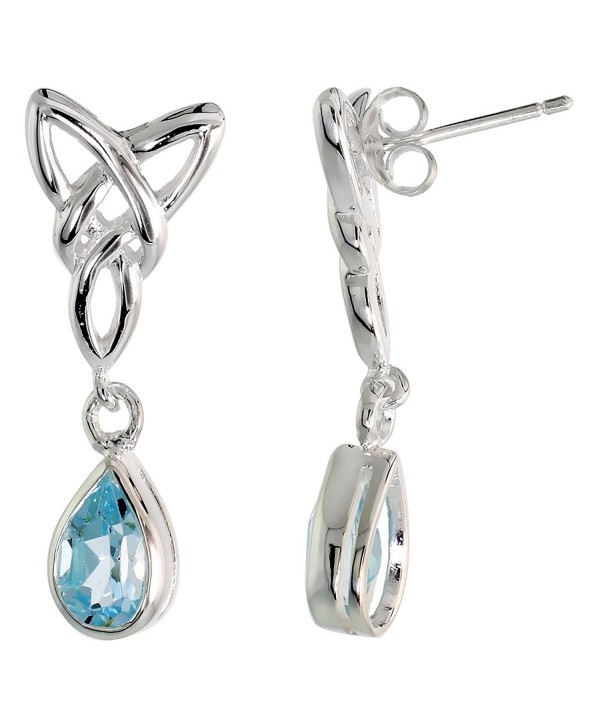 Sterling Silver Genuine Blue Topaz Triquetra Earrings Celtic Trinity Knot Teardrop- 1 1/4 inch - C01139R4ZXV