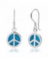 925 Sterling Silver Blue Turquoise Stone Peace Sign Round Dangle Hook Earrings - CX110DNNXRX