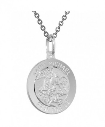 Sterling Silver St Michael Medal Necklace 3/4 inch Round Italy 0.8mm Chain - CJ11130Y06D